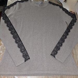 Neiman Marcus The Cashmere Collection Lace Trim Beige Cashmere Sweater M *READ*